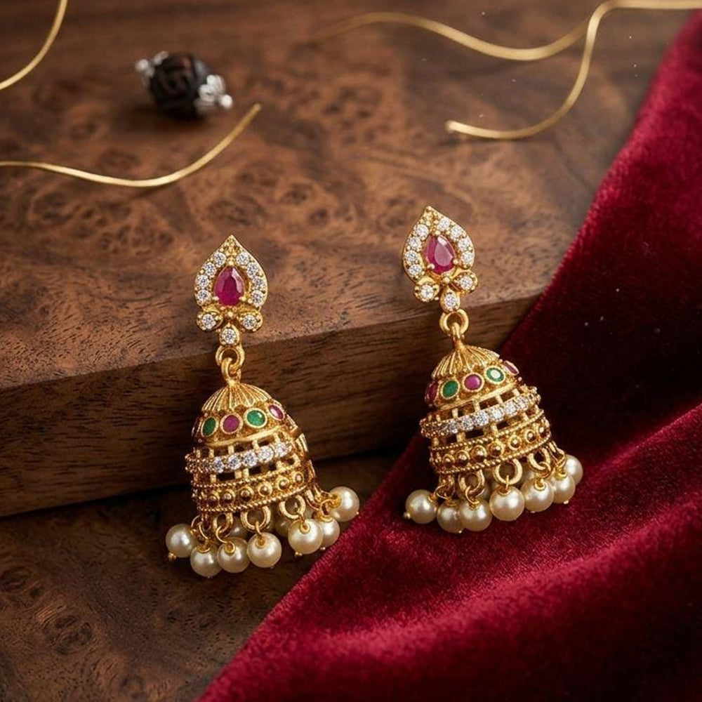 Kavita Art Designer Pota Austrian Stone And Pearl Jhumki Earrings
