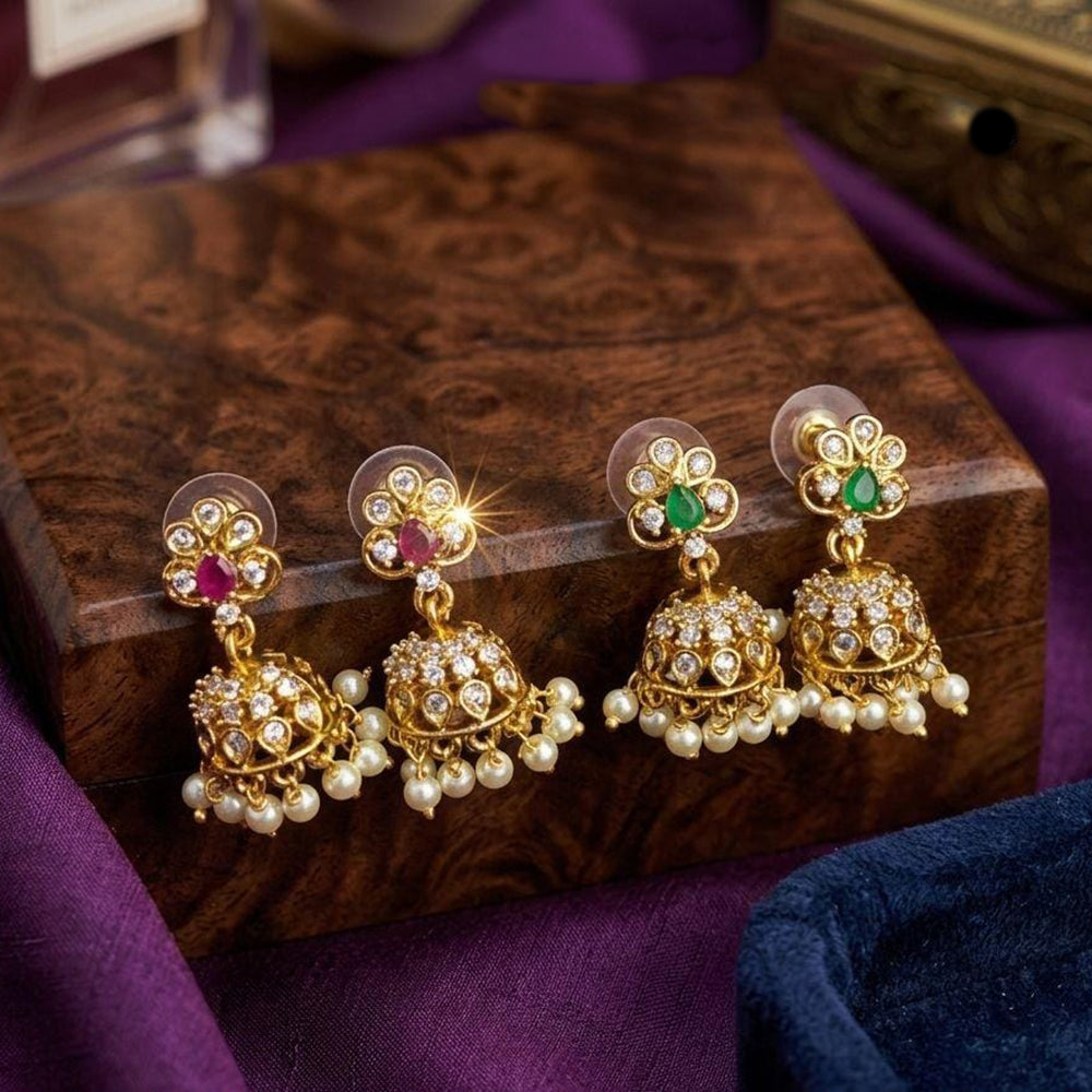 Kavita Art Designer Pota Austrian Stone And Pearl Jhumki Earrings