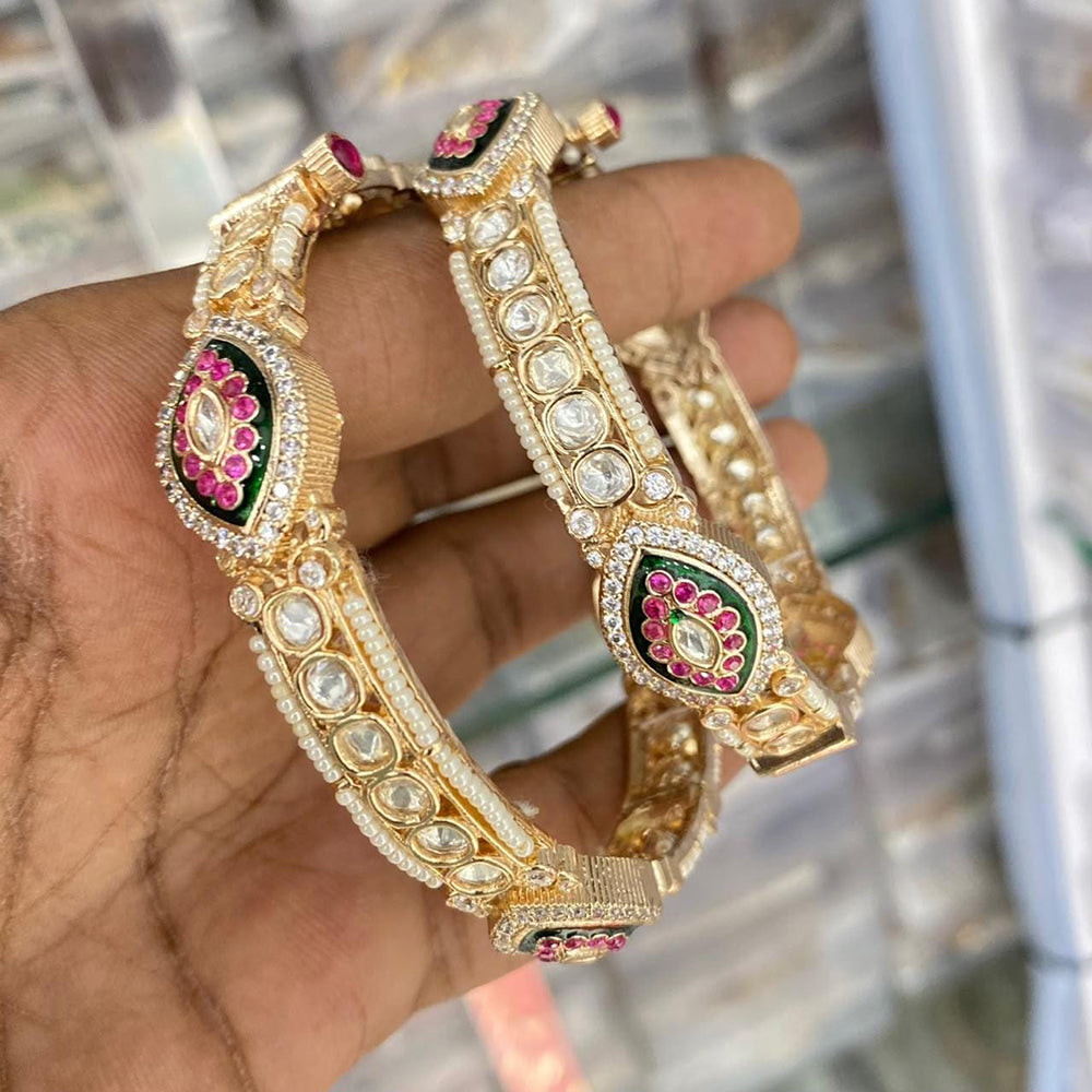 Kavita Art Graceful Polki Kundan Stone And Meenakari Openbale Bangles Set