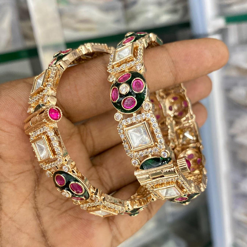 Kavita Art Graceful Polki Kundan Stone And Meenakari Openbale Bangles Set