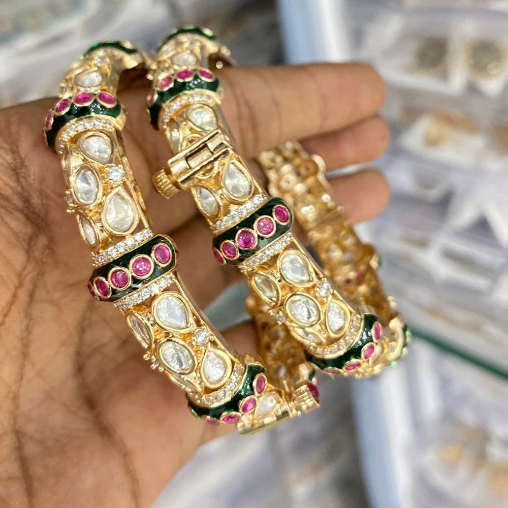 Kavita Art Graceful Polki Kundan Stone And Meenakari Openbale Bangles Set
