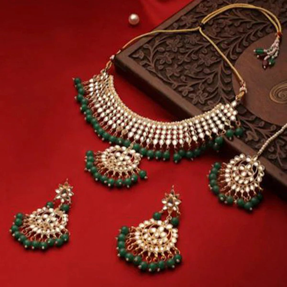 SNERA Gold Plated Kundan Stone And Beads Necklace Set