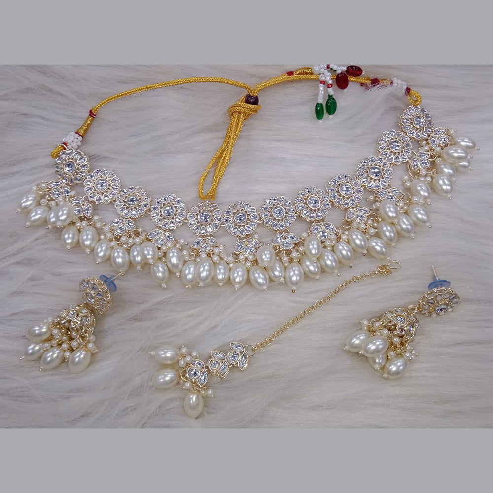 SNERA Gold Plated Kundan Stone And Pearl Necklace Set