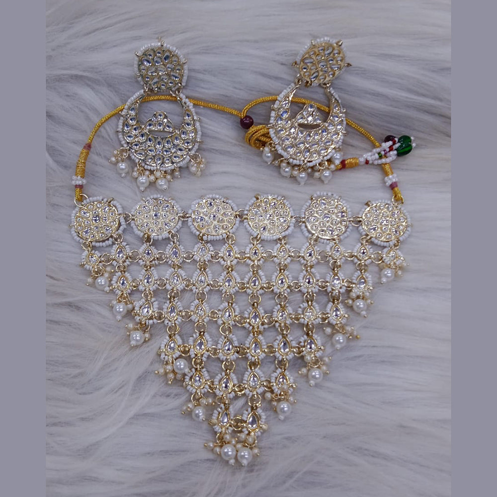 SNERA Gold Plated Kundan Stone And Pearl Necklace Set