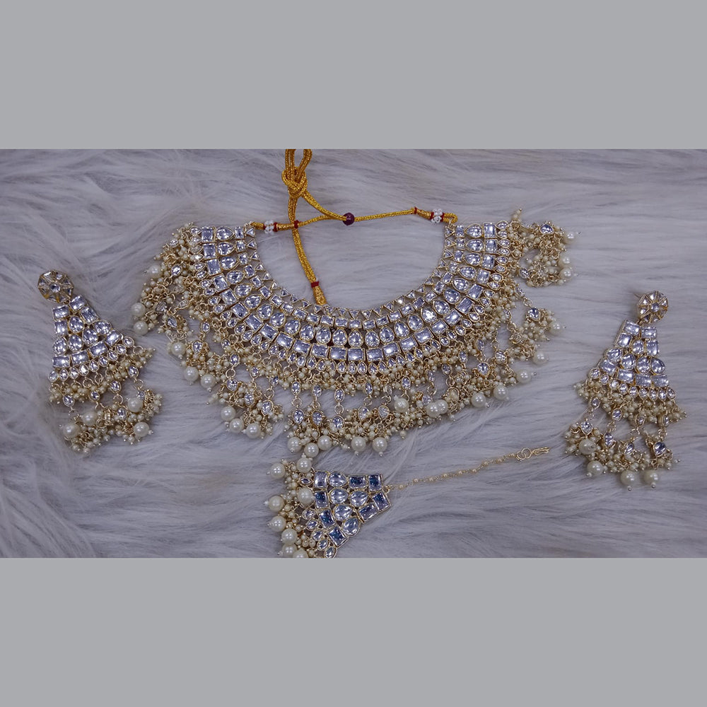 SNERA Gold Plated Kundan Stone And Pearl Necklace Set
