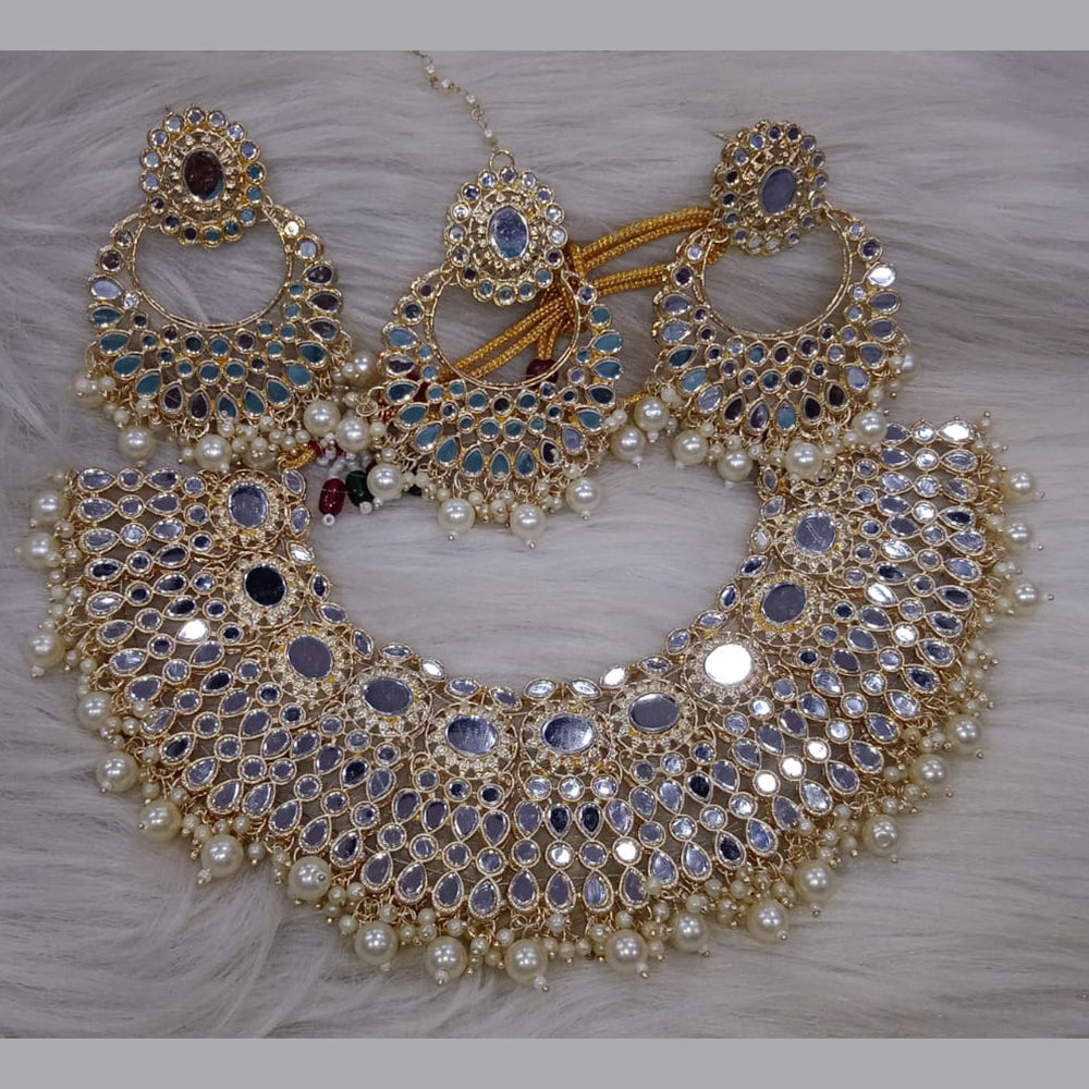 SNERA Gold Plated Kundan Stone And Pearl Necklace Set