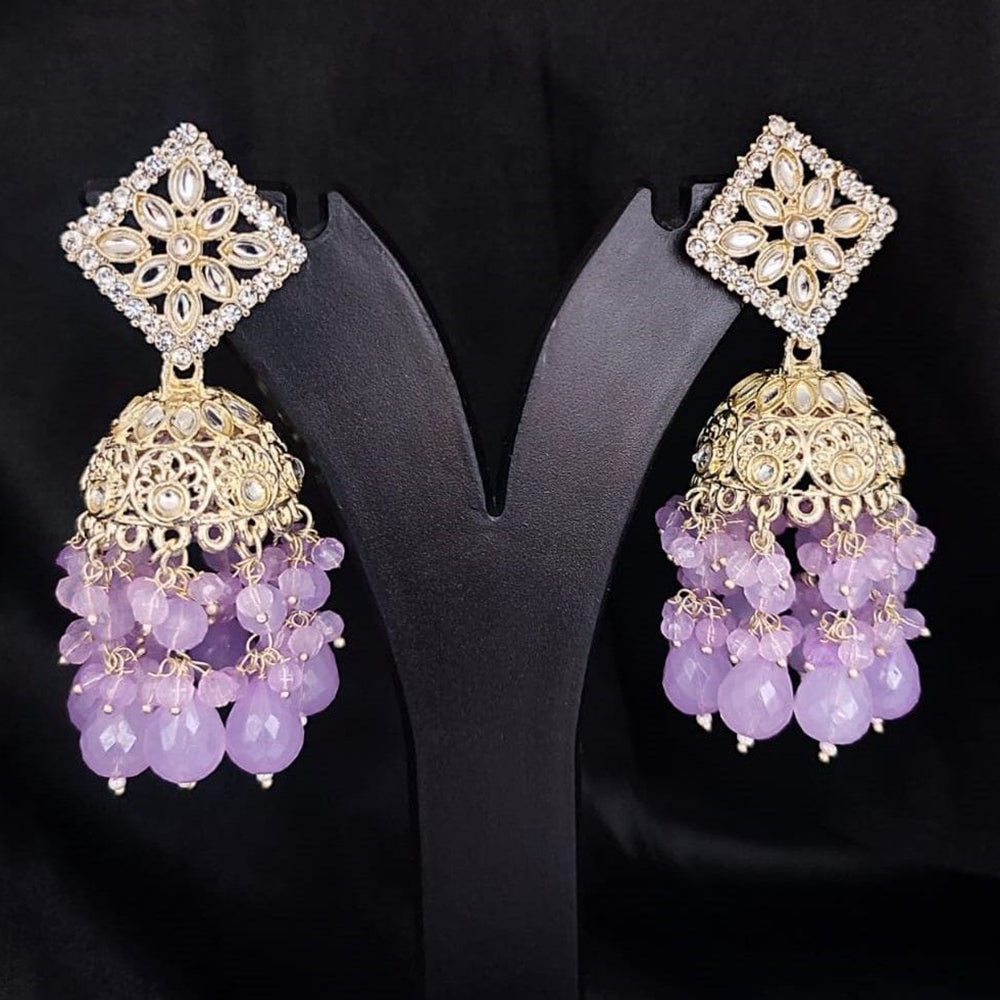 SNERA Gold Plated Kundan Stone And Beads Jhumki Earrings