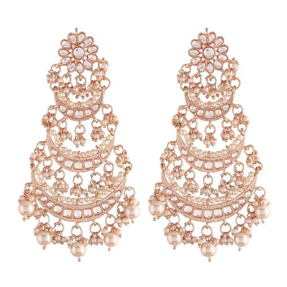SNERA Gold Plated Kundan Stone And Pearl Dangler Earrings