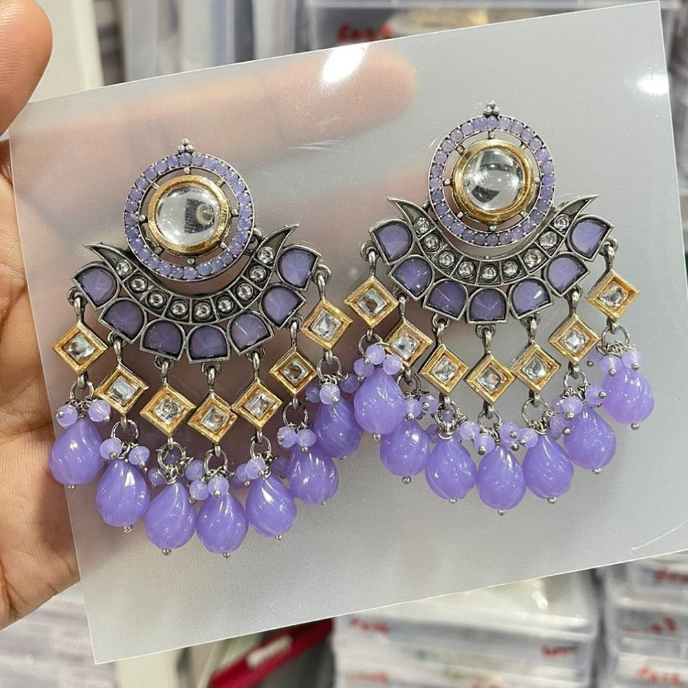 SNERA Gold Plated Pota Stone And Beads Dangler Earrings