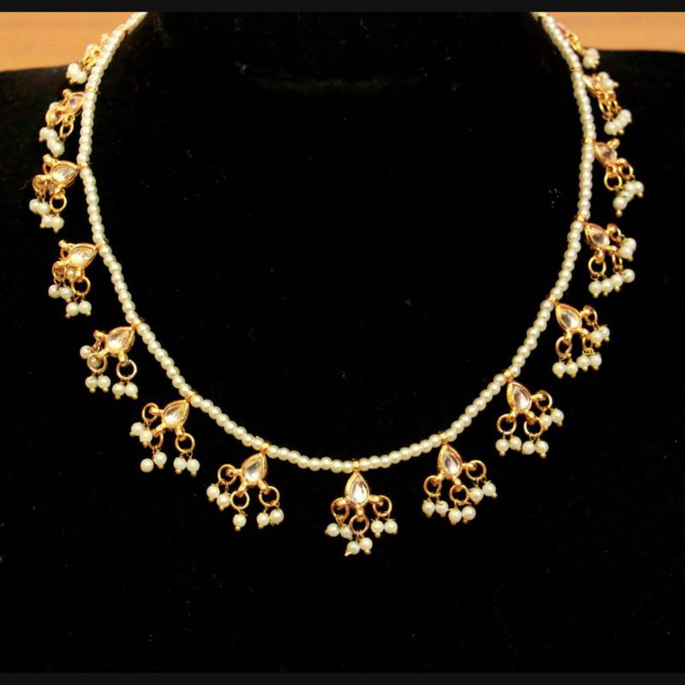 SNERA Gold Plated Kundan Stone And Pearl Necklace Set