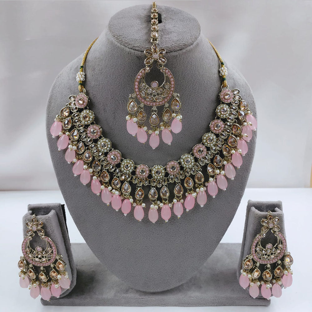 SNERA Gold Plated Kundan Stone & Beads Necklace Set