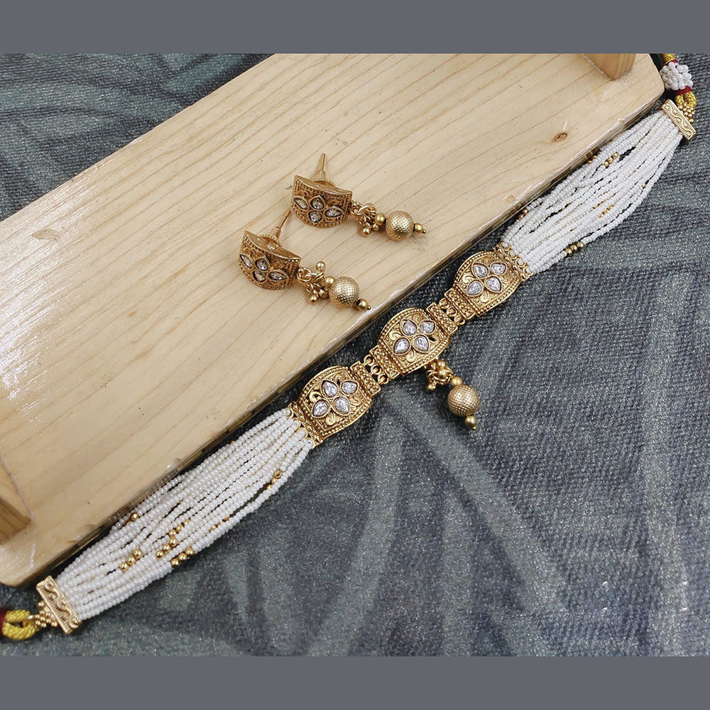 SNERA Gold Plated Crystal Stone And Pearls Choker Necklace Set