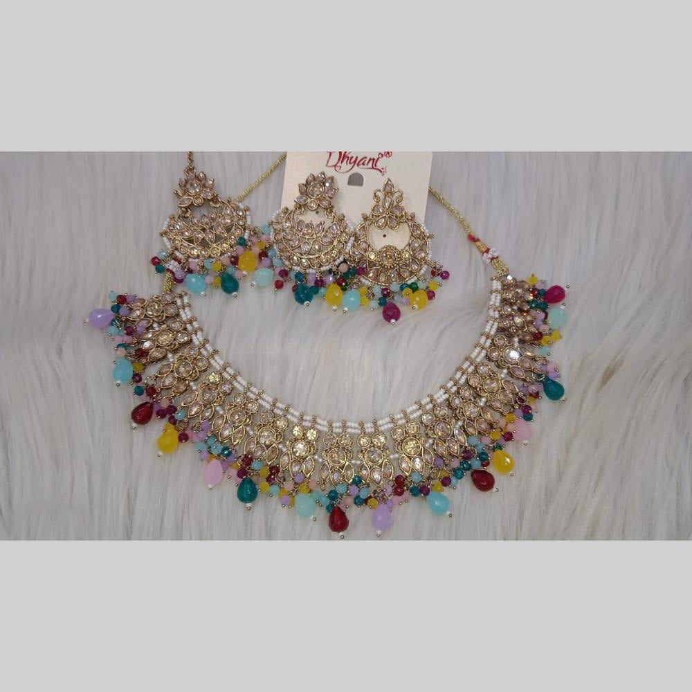 SNERA Gold Plated Crystal Stone And Pearls Necklace Set