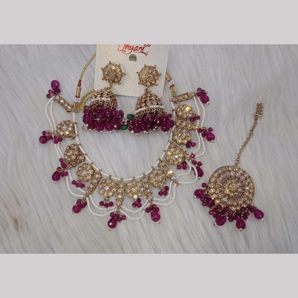SNERA Gold Plated Crystal Stone And Pearls Necklace Set