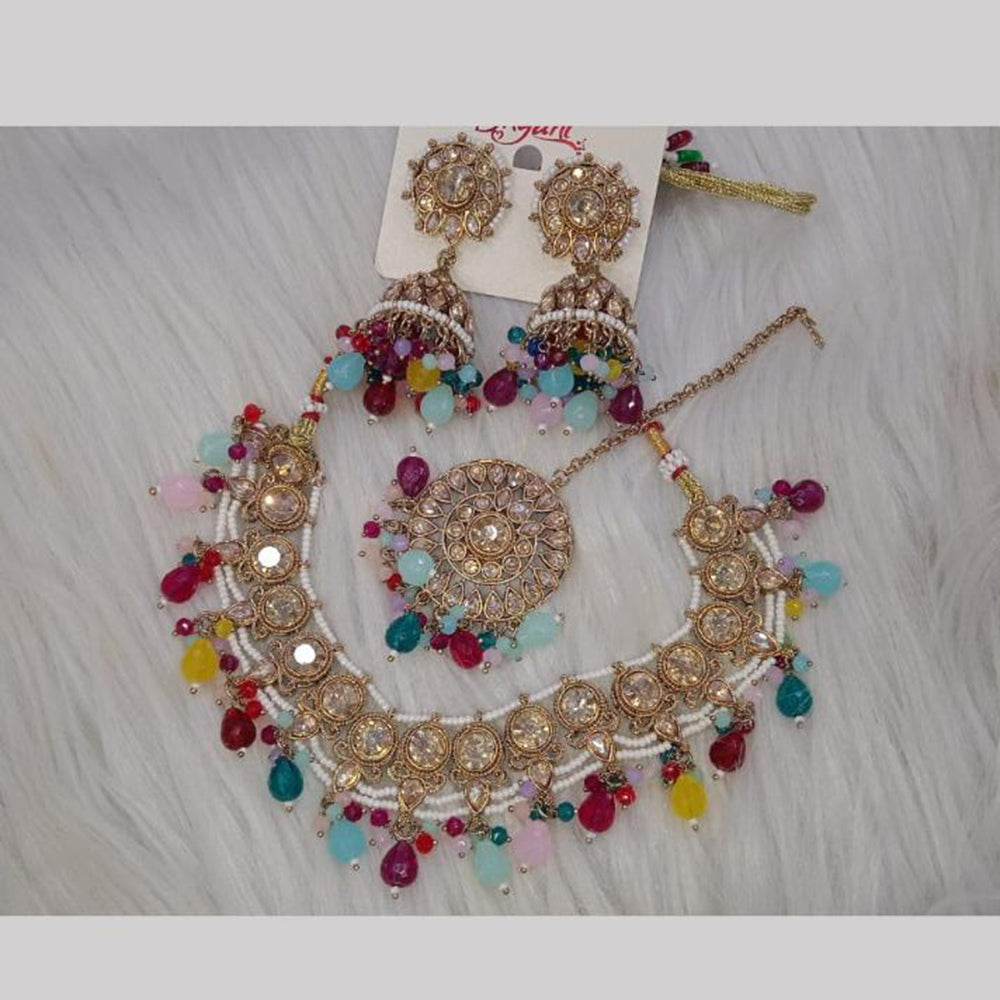 SNERA Gold Plated Crystal Stone And Pearls Necklace Set