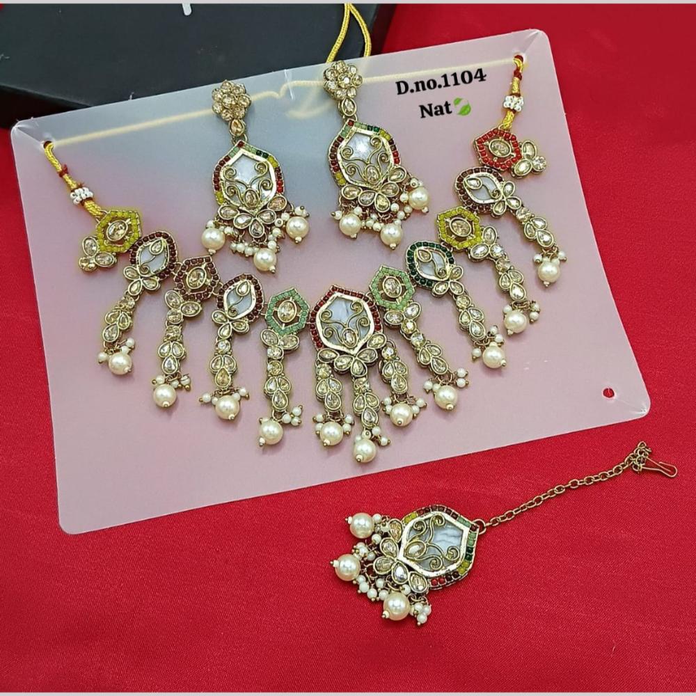 SNERA Gold Plated Crystal Stone And Pearls Necklace Set