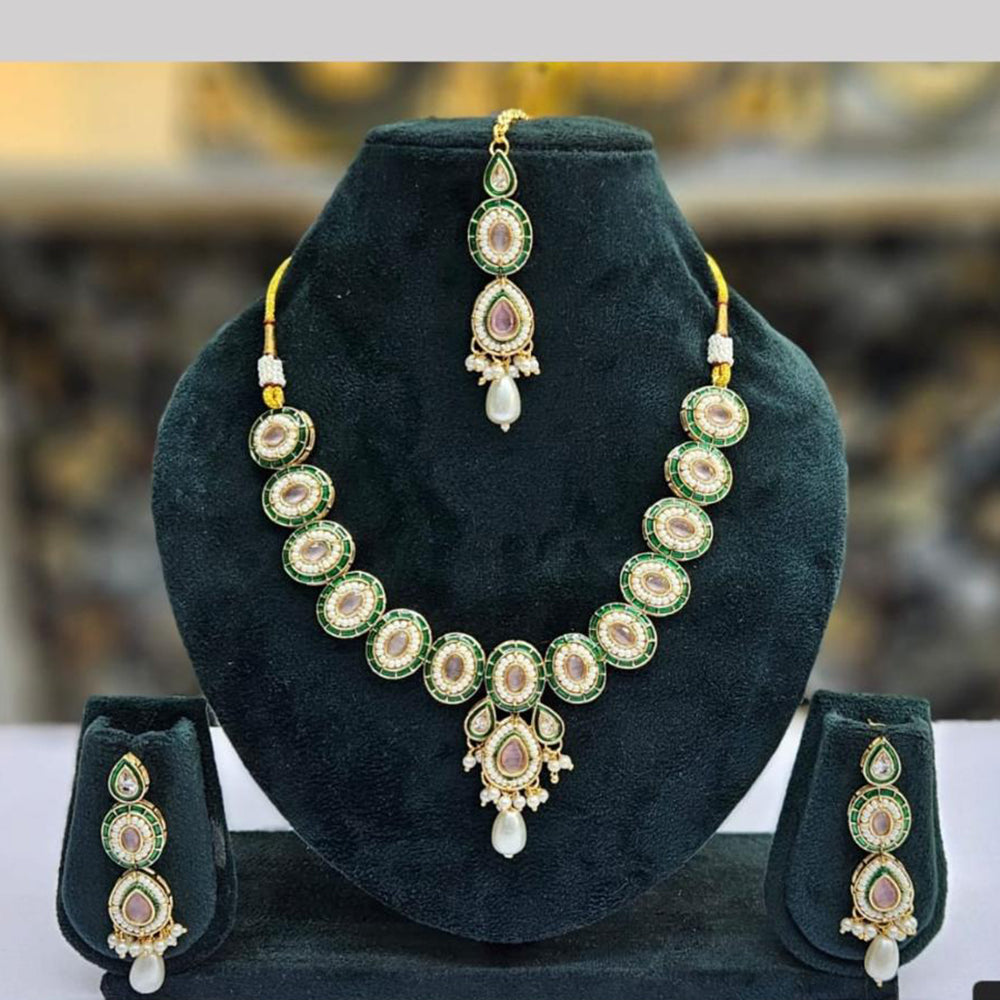 SNERA Gold Plated Crystal Stone And Pearls Necklace Set