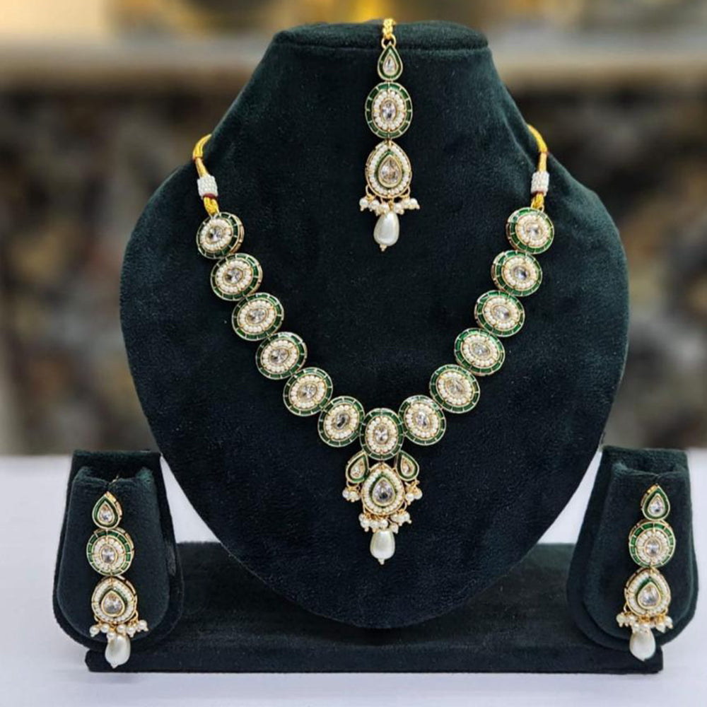 SNERA Gold Plated Crystal Stone And Pearls Necklace Set