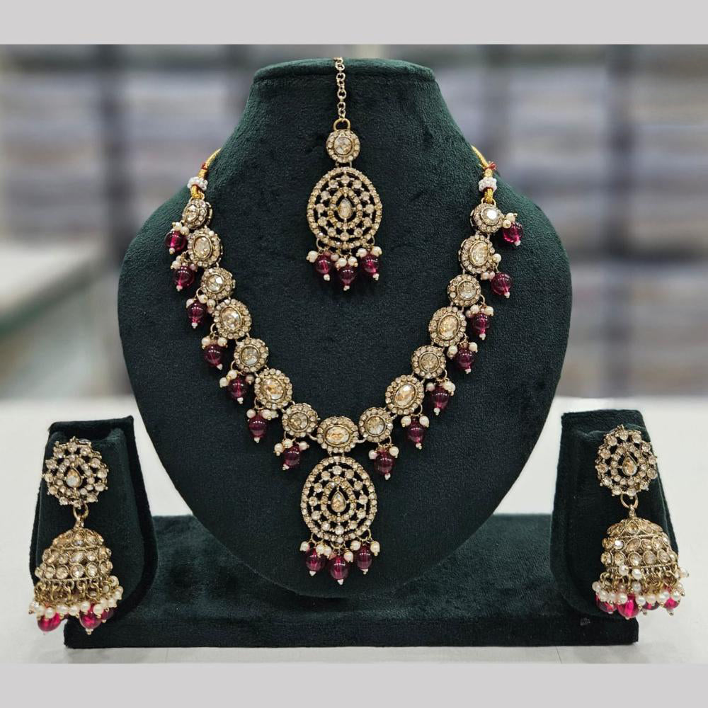 SNERA Gold Plated Crystal Stone And Pearls Necklace Set