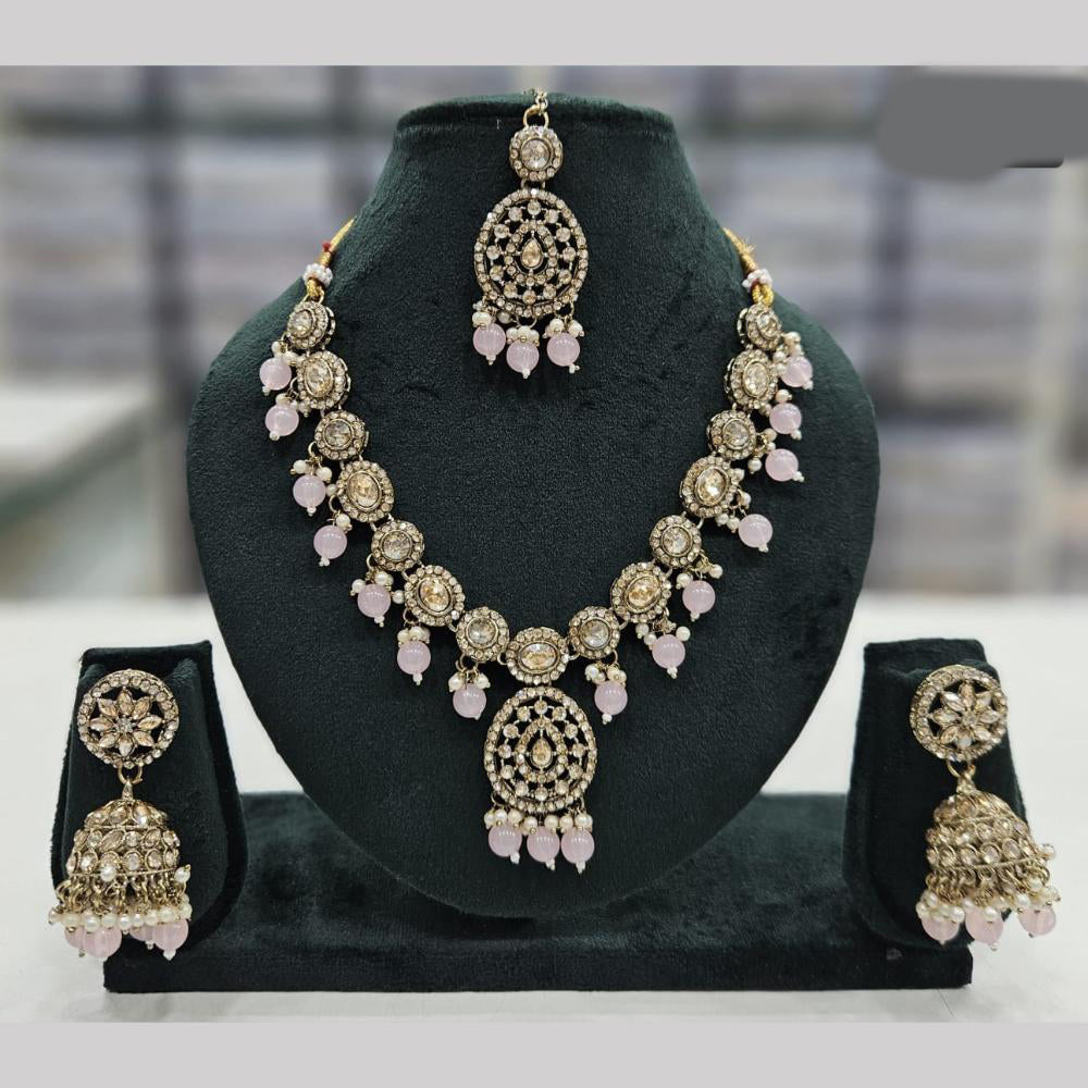 SNERA Gold Plated Crystal Stone And Pearls Necklace Set