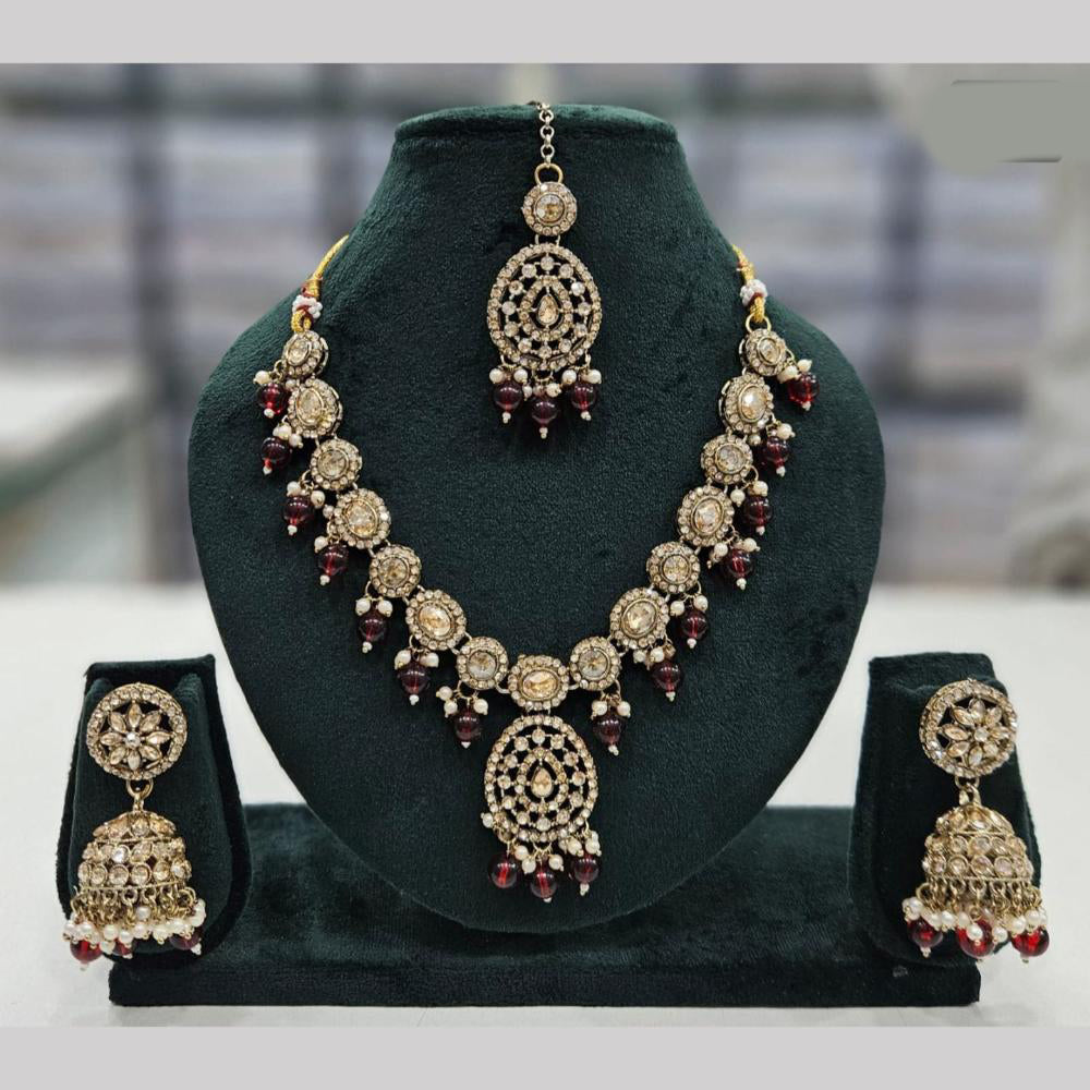 SNERA Gold Plated Crystal Stone And Pearls Necklace Set