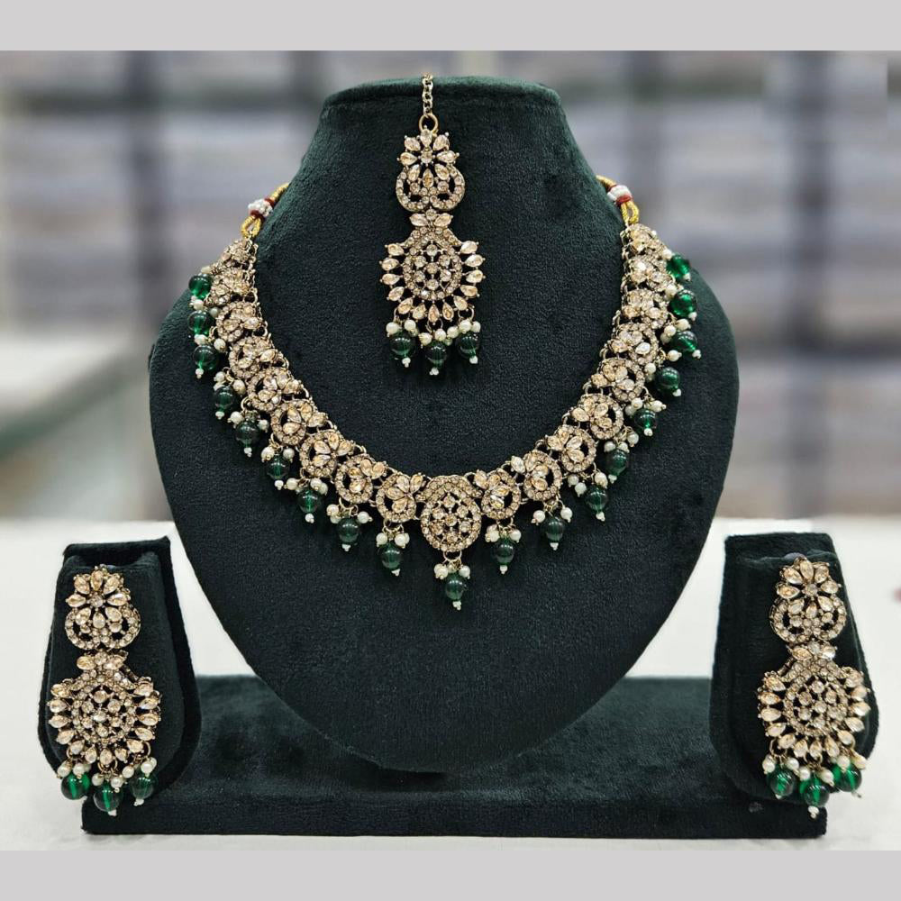 SNERA Gold Plated Crystal Stone And Pearls Necklace Set