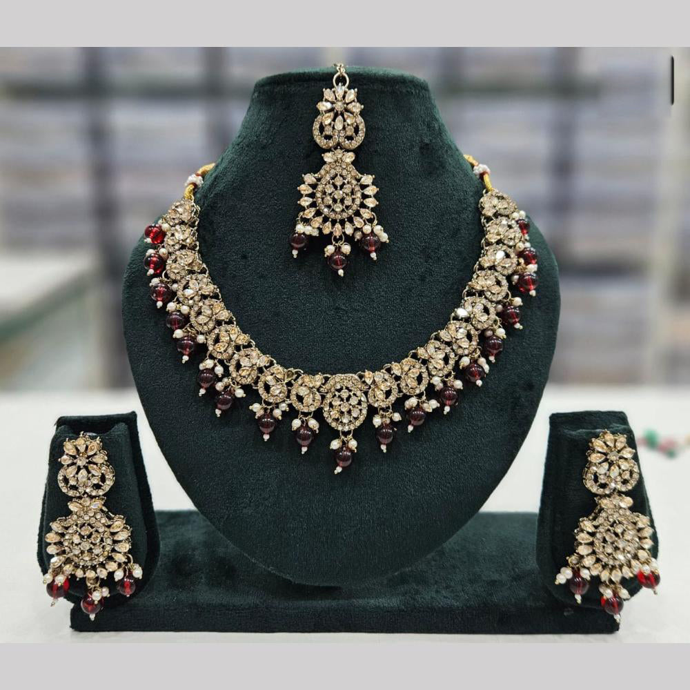 SNERA Gold Plated Crystal Stone And Pearls Necklace Set