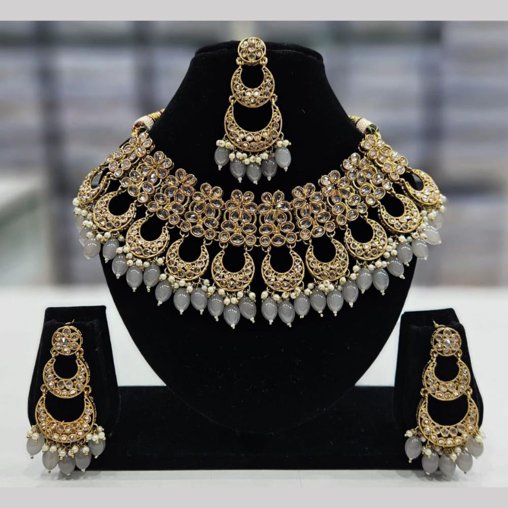 SNERA Gold Plated Crystal Stone And Pearls Necklace Set