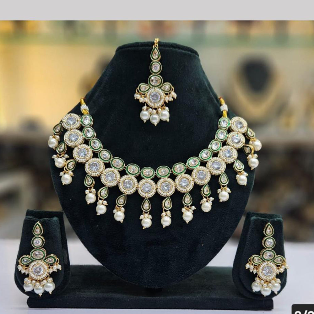 SNERA Gold Plated Crystal Stone And Pearls Necklace Set