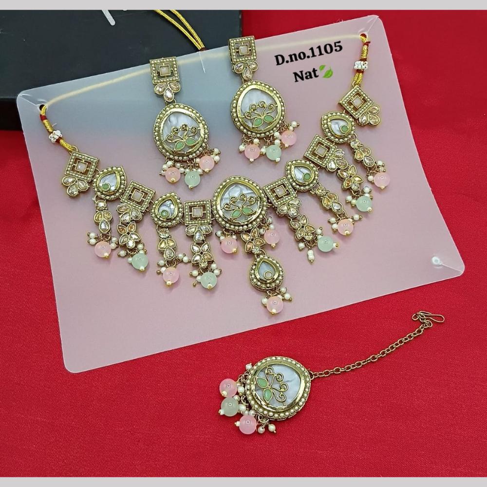 SNERA Gold Plated Crystal Stone And Pearls Necklace Set