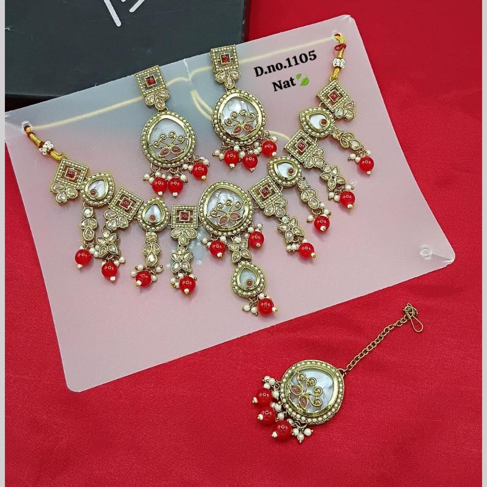 SNERA Gold Plated Crystal Stone And Pearls Necklace Set