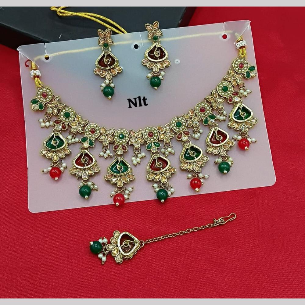 SNERA Gold Plated Crystal Stone And Pearls Necklace Set