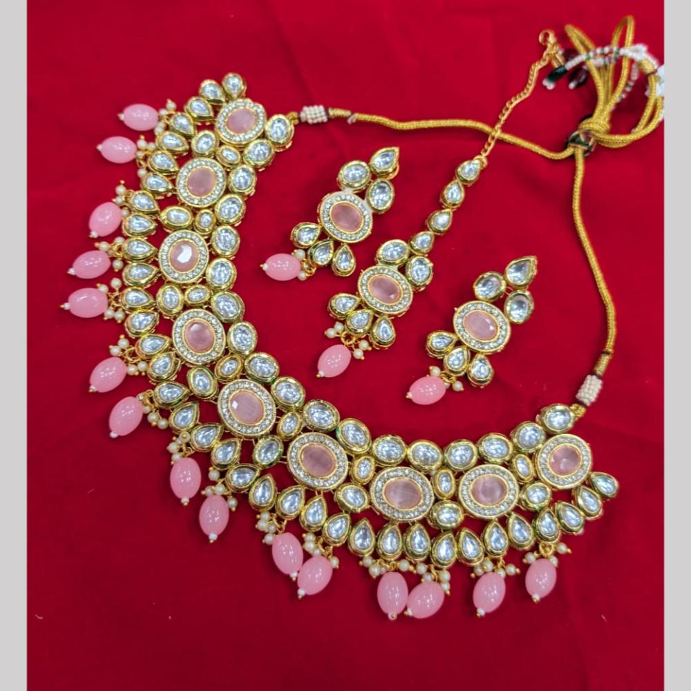 SNERA Gold Plated Kundan Stone And Beads Necklace Set