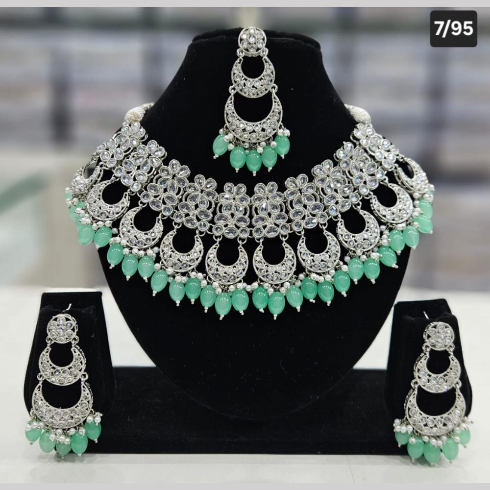 SNERA Silver Plated Crystal Stone And Pearls Choker Necklace Set