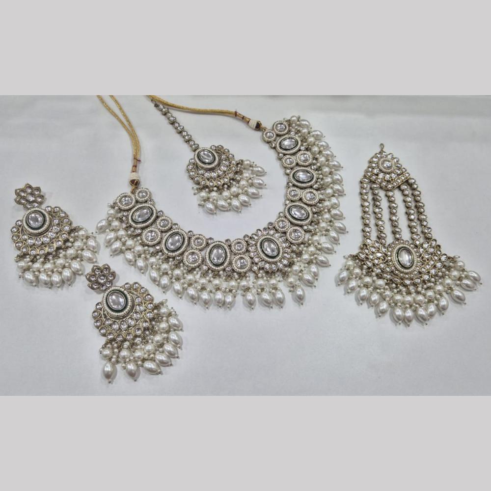 SNERA Gold Plated Kundan Stone And Beads Necklace Set