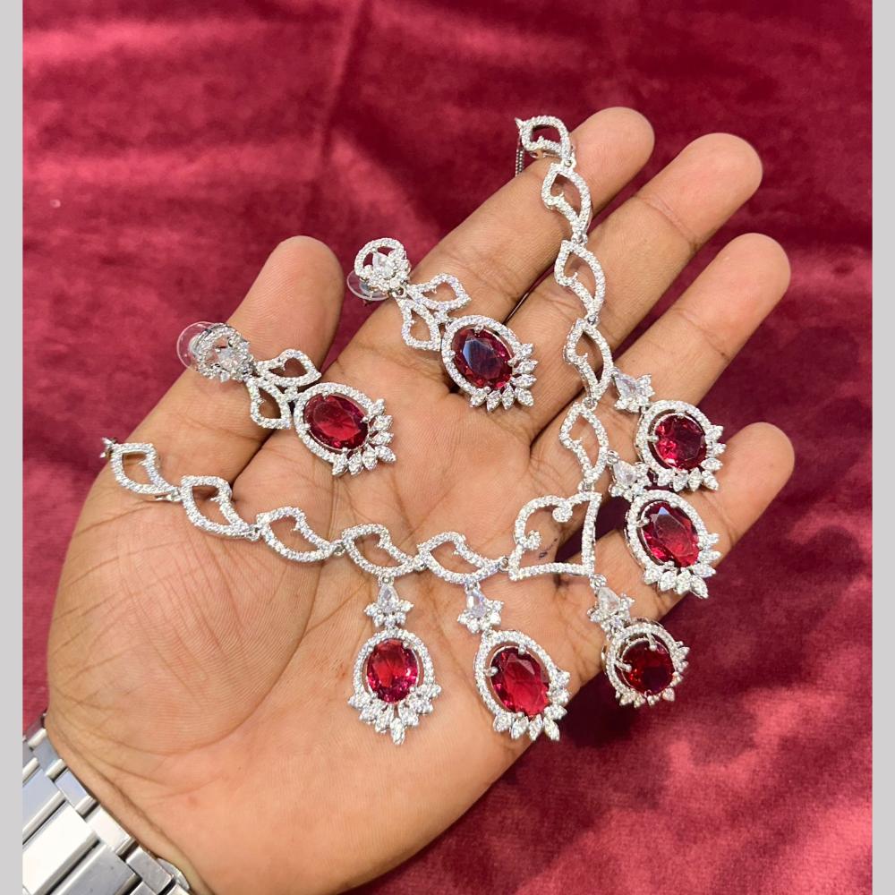 SNERA Silver Plated American Diamond Necklace Set