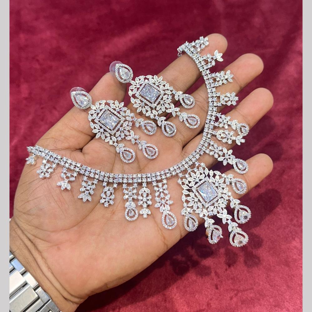 SNERA Silver Plated American Diamond Necklace Set