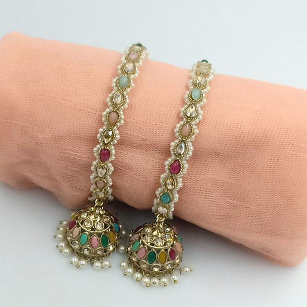 SNERA Gold Plated Crystal Stone And Pearls Bangles Set