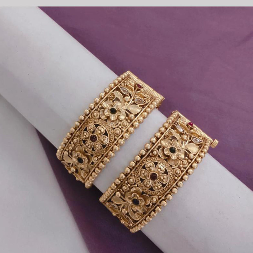 SNERA Gold Plated Pota Stone Openable Bangles Set