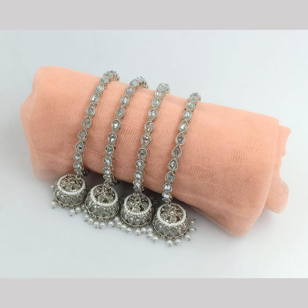 SNERA Silver Plated Crystal Stone And Pearls Bangles Set