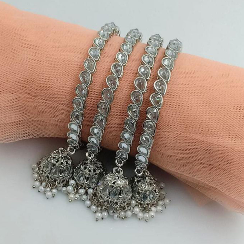 SNERA Silver Plated Crystal Stone And Pearls Bangles Set