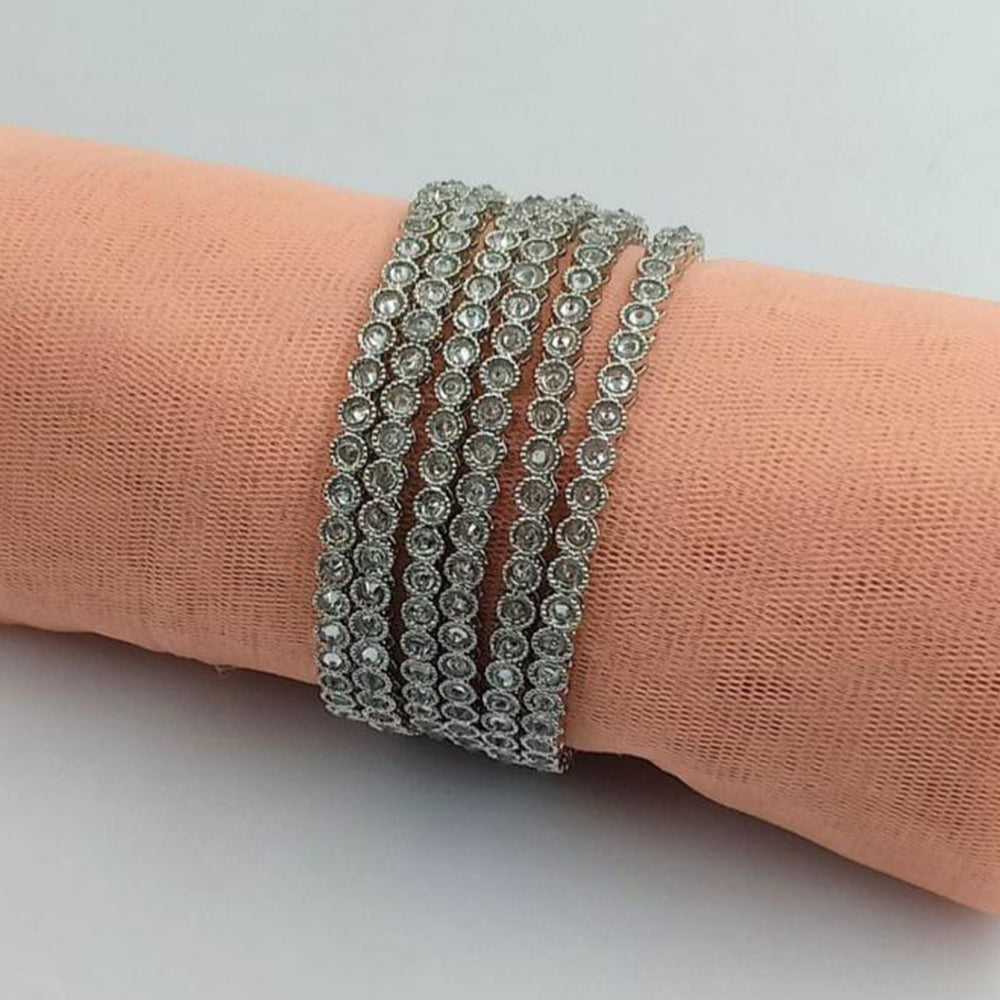 SNERA Silver Plated Crystal Stone Bangles Set