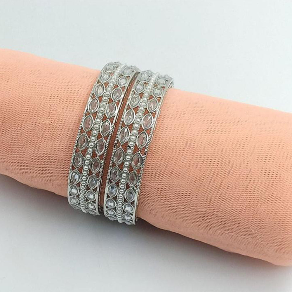 SNERA Silver Plated Crystal Stone And Pearls Bangles Set