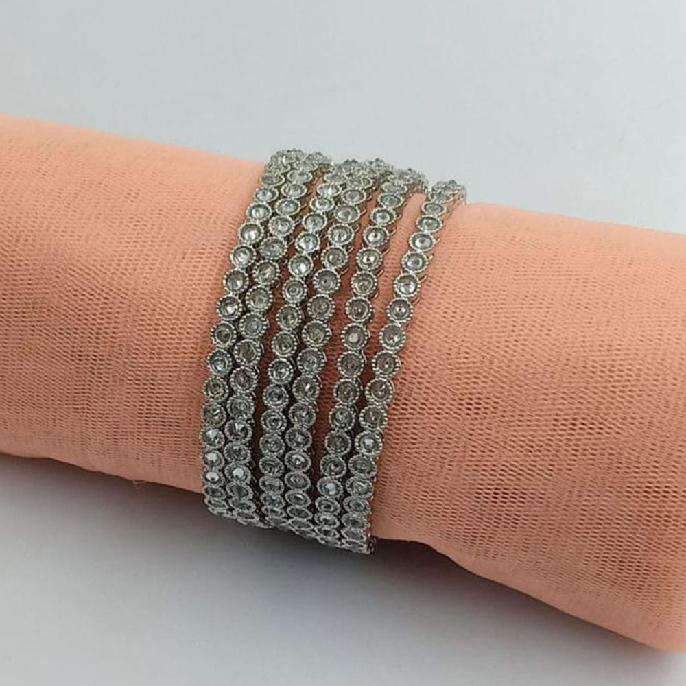 SNERA Silver Plated Crystal Stone Bangles Set