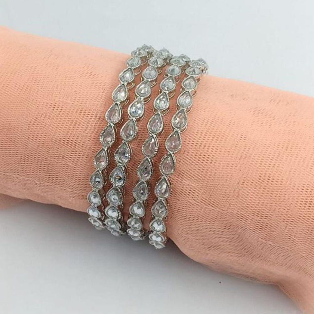 SNERA Silver Plated Crystal Stone Bangles Set