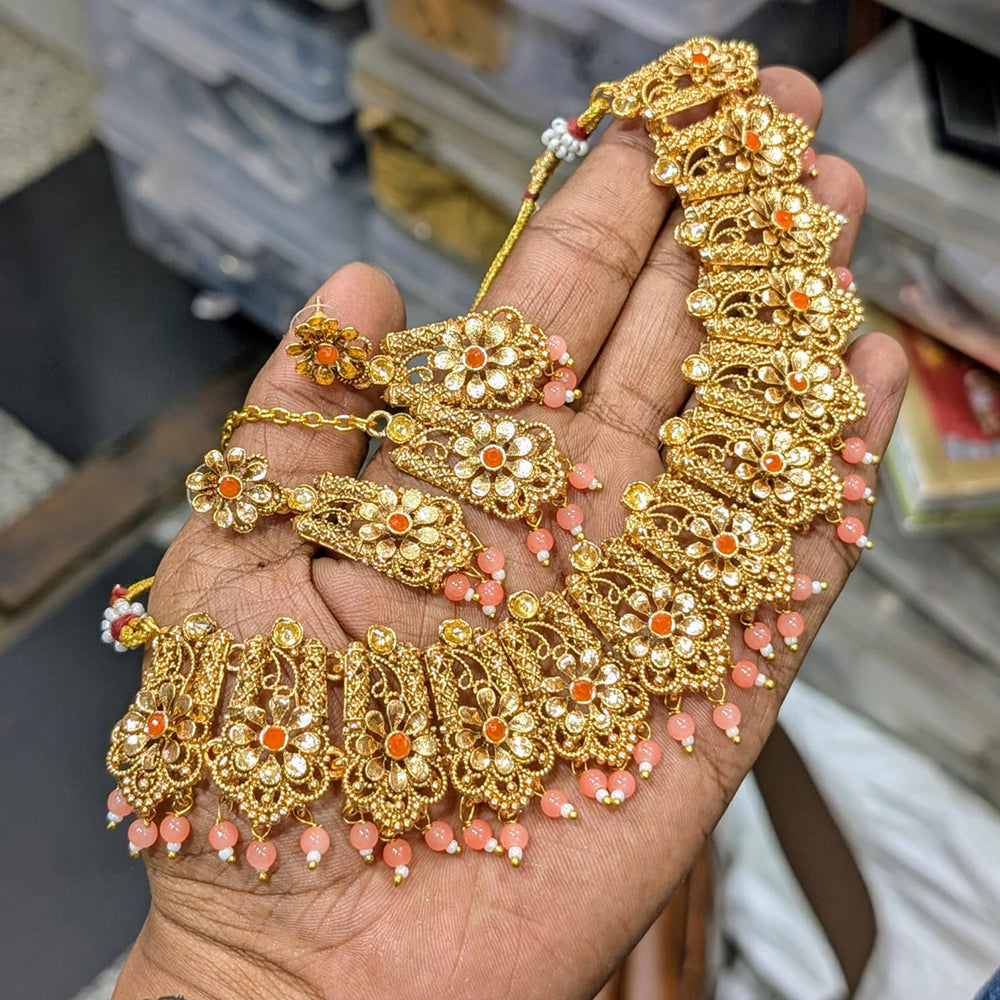 SNERA Gold Plated Pota Stone And Beads Necklace Set