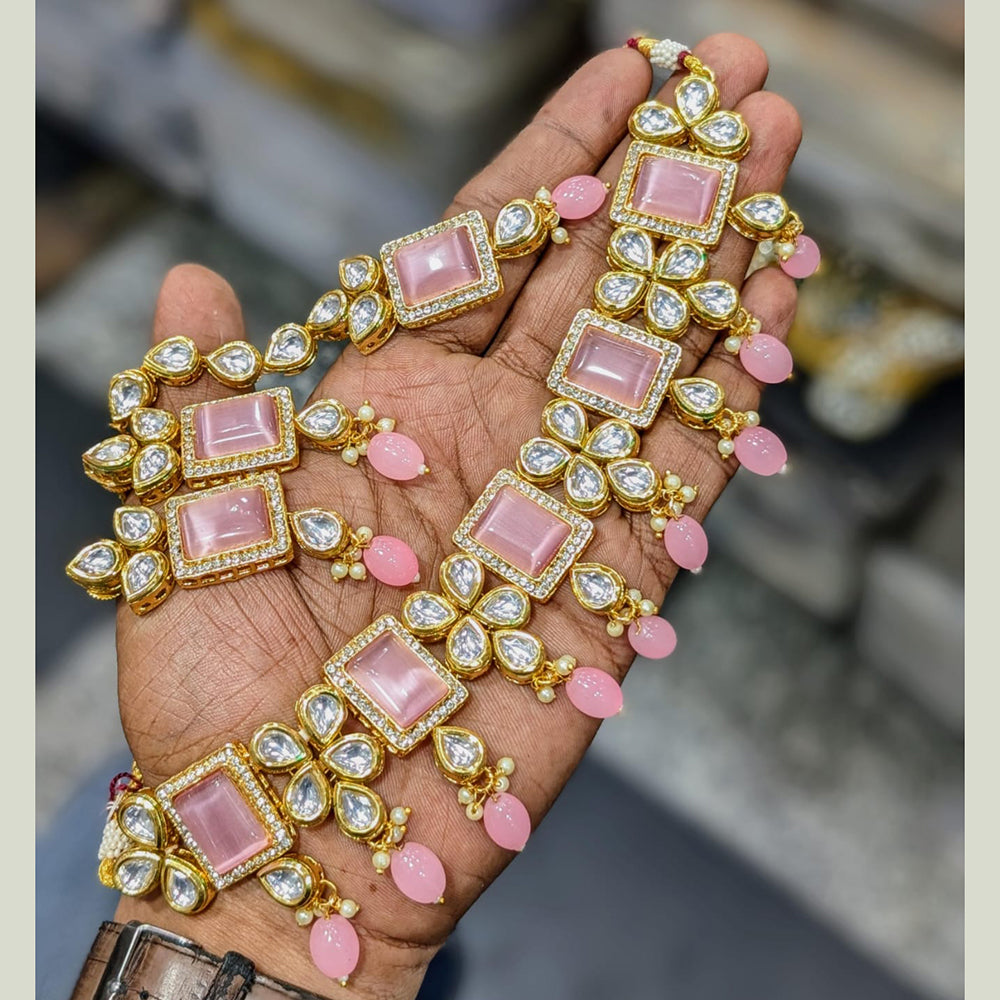 SNERA Gold Plated Kundan Stone And Beads Necklace Set