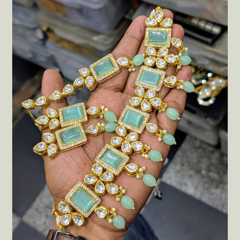 SNERA Gold Plated Kundan Stone And Beads Necklace Set