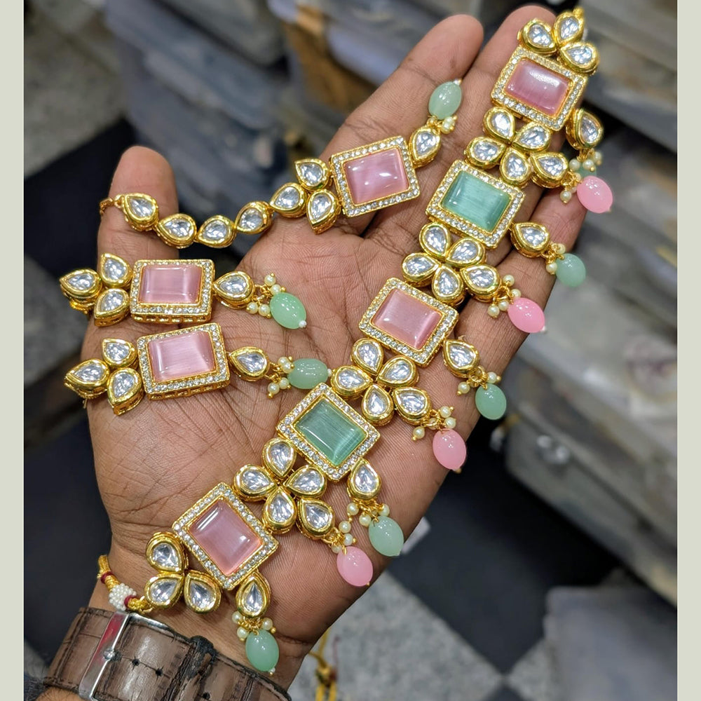 SNERA Gold Plated Kundan Stone And Beads Necklace Set