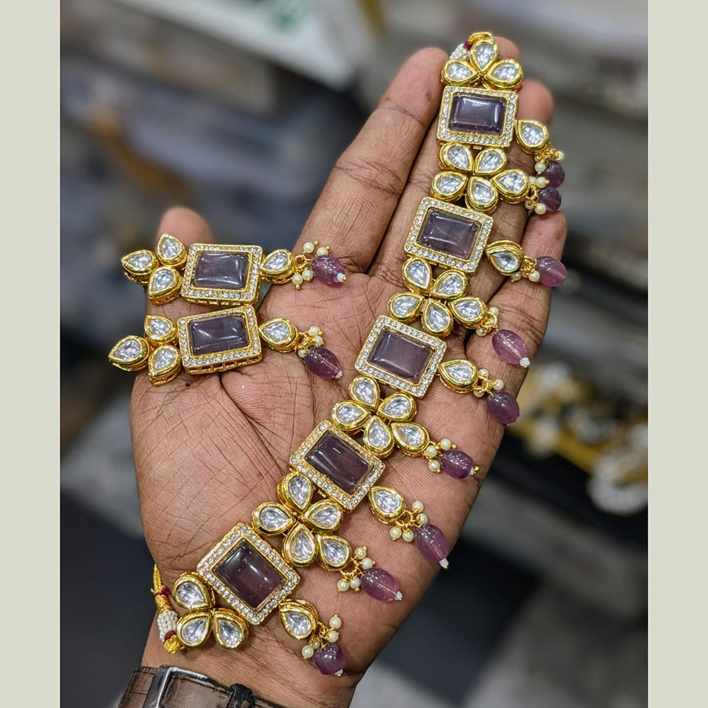 SNERA Gold Plated Kundan Stone And Beads Necklace Set